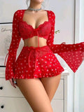 Ensemble Lingerie Rouge avec Motifs Cœurs et Dentelle