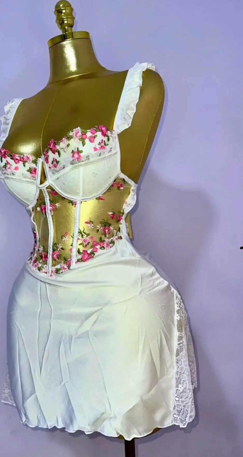 Nuisette Corset en Satin – Motif Floral