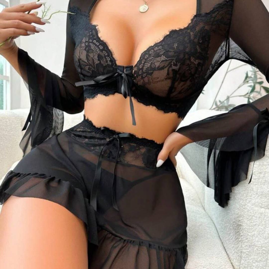 Ensemble Lingerie Rouge avec Motifs Cœurs et Dentelle
